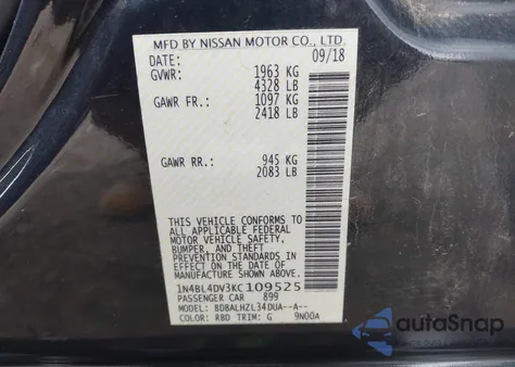 2019 Nissan Altima 2.5 Sv z USA, uszkodzony, nr VIN 1N4BL4DV3KC109525